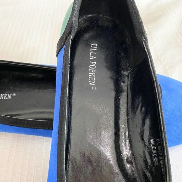 ULLA POPKEN GREEN BLUE BLACK SUEDE COLORBLOCK FLATS - 10WW - Picture 7 of 7